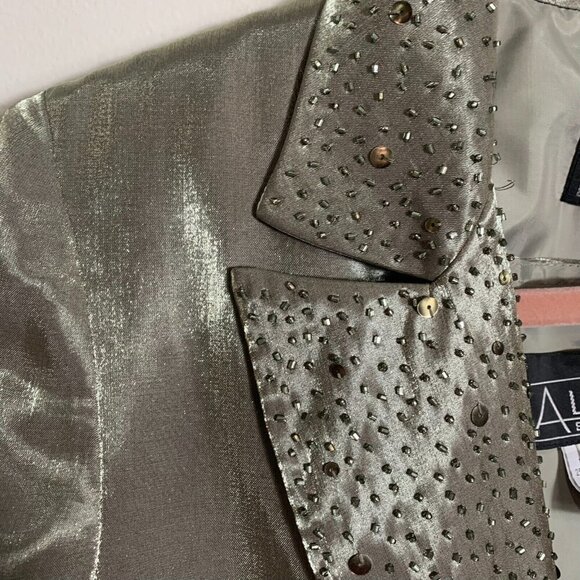 Alex Evenings Green Beaded Sequin Size 8 Jacketed Dress 2 Pc Sleeveless V neck - Picture 2 of 13